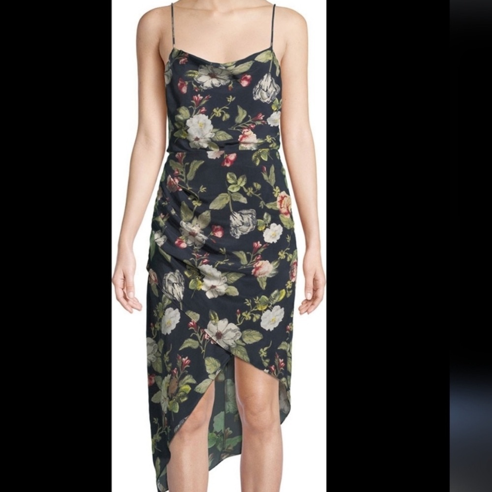 Alice+Olivia Reena Open Back Midi Dress in Hazy Floral Sapphire sz 2
